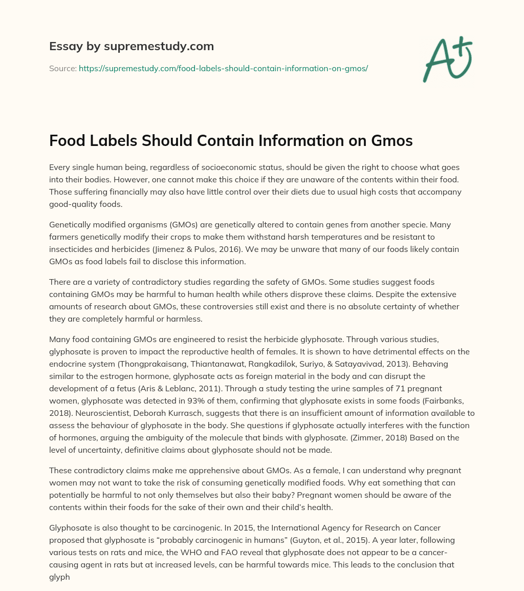Food Labels Should Contain Information on Gmos essay