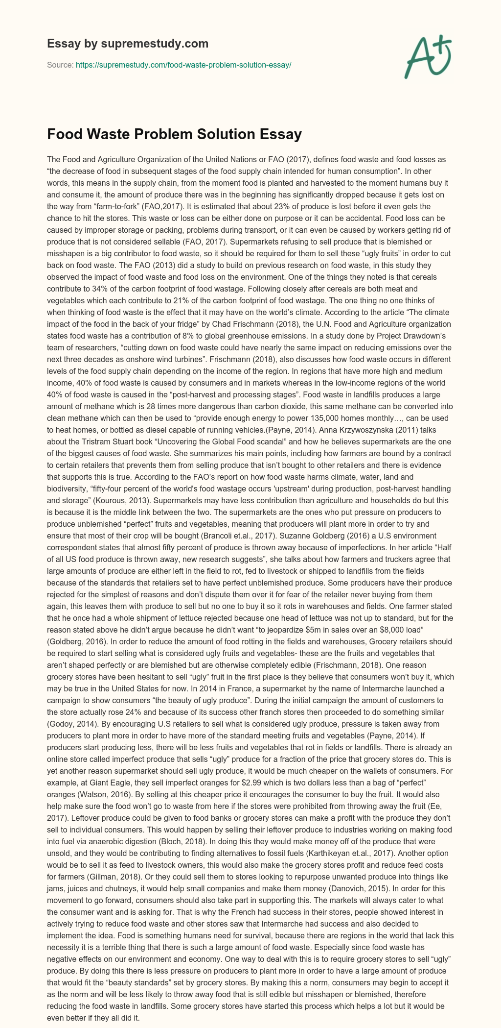 Food Waste Problem Solution Essay essay