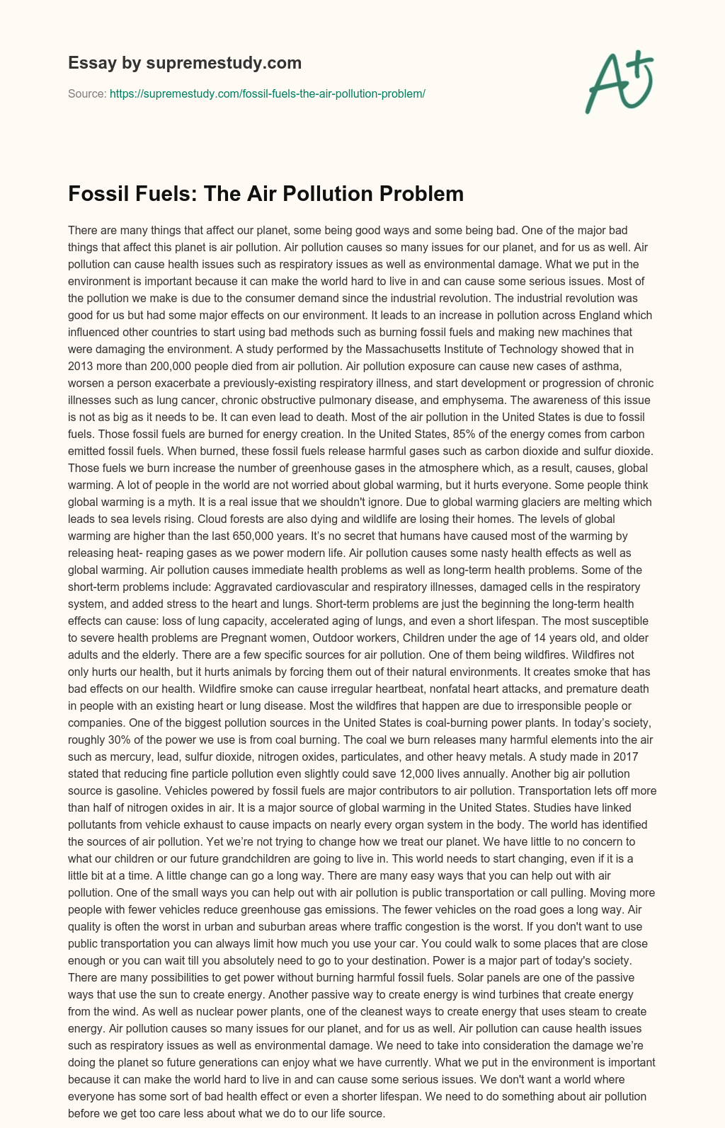 Fossil Fuels The Air Pollution Problem Free Essay Example 1040