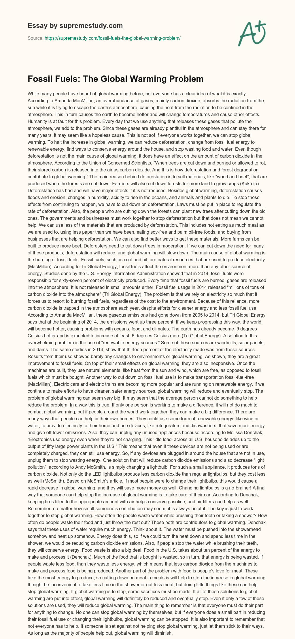 Fossil Fuels: The Global Warming Problem essay