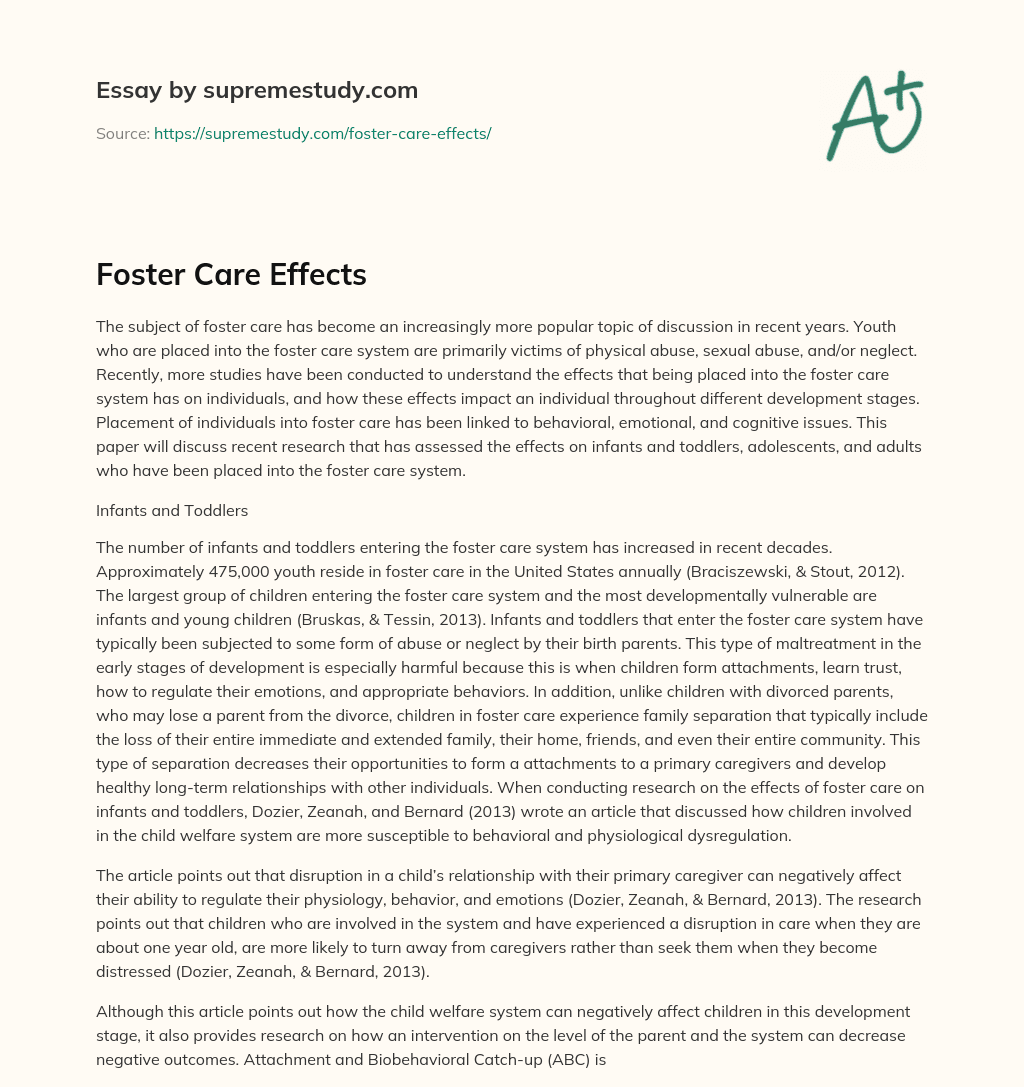 Foster Care Effects  essay
