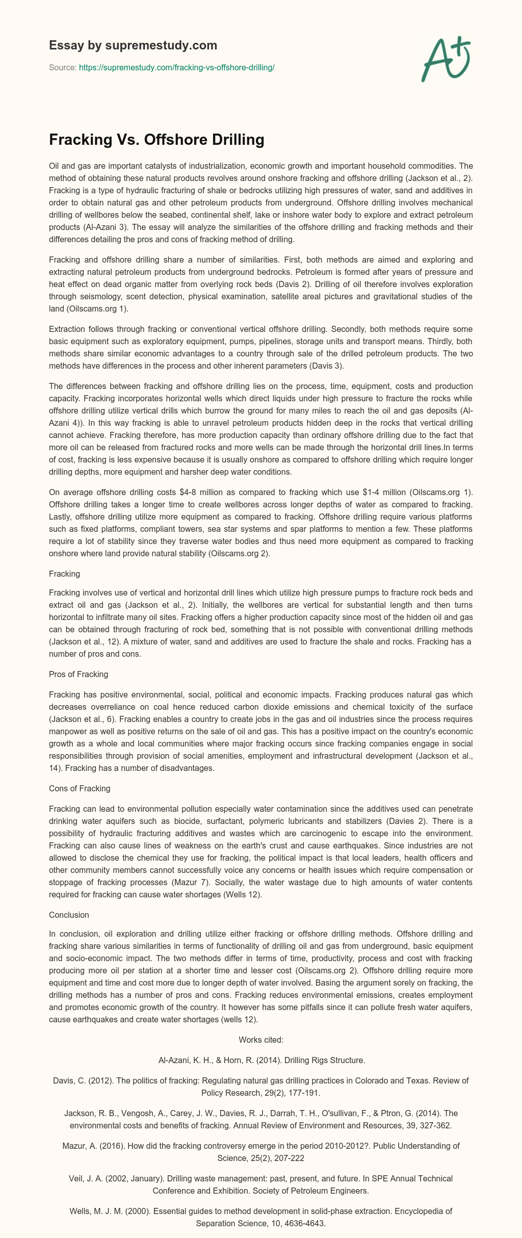 Fracking Vs. Offshore Drilling essay