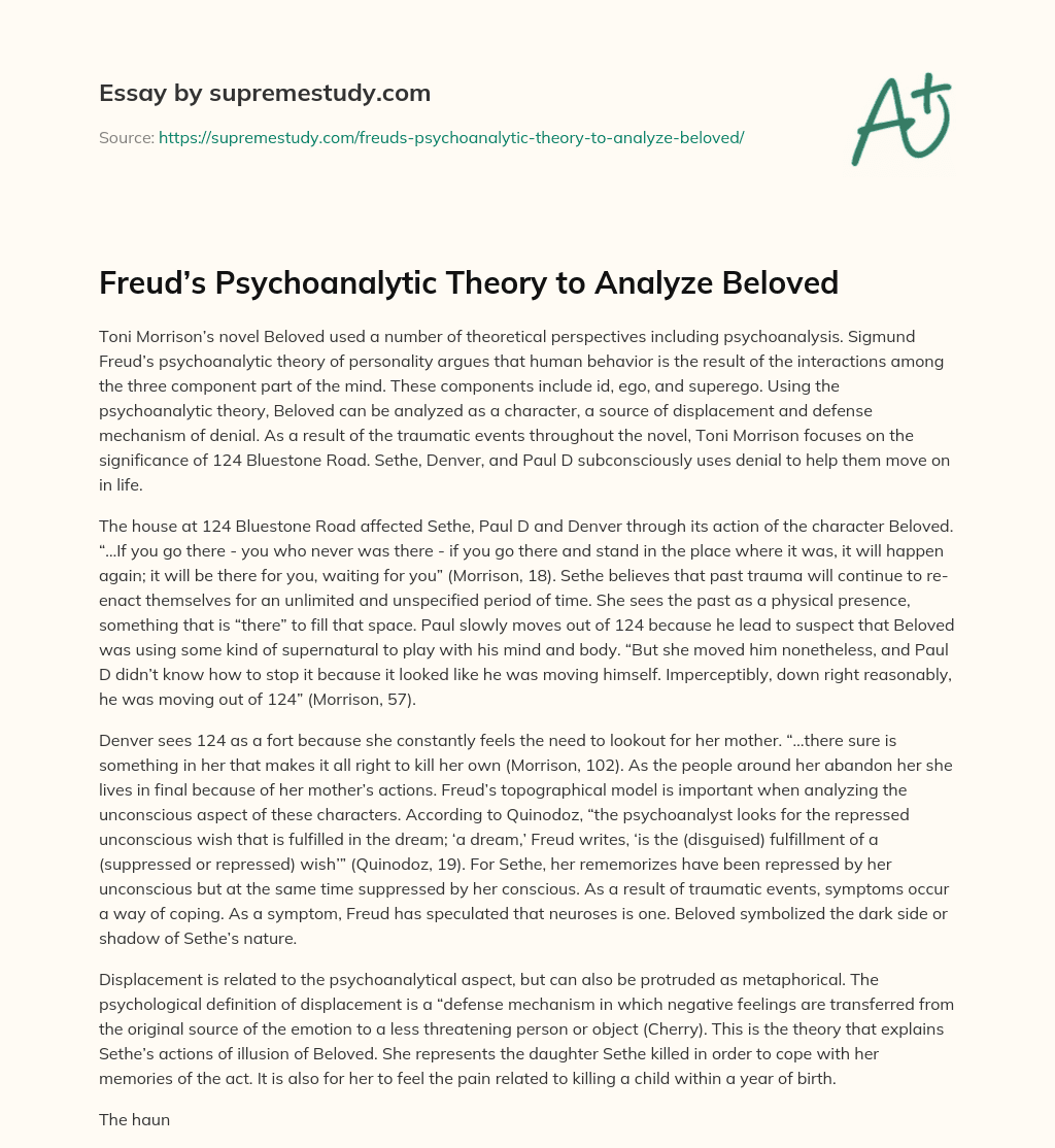 Freud’s Psychoanalytic Theory to Analyze Beloved essay