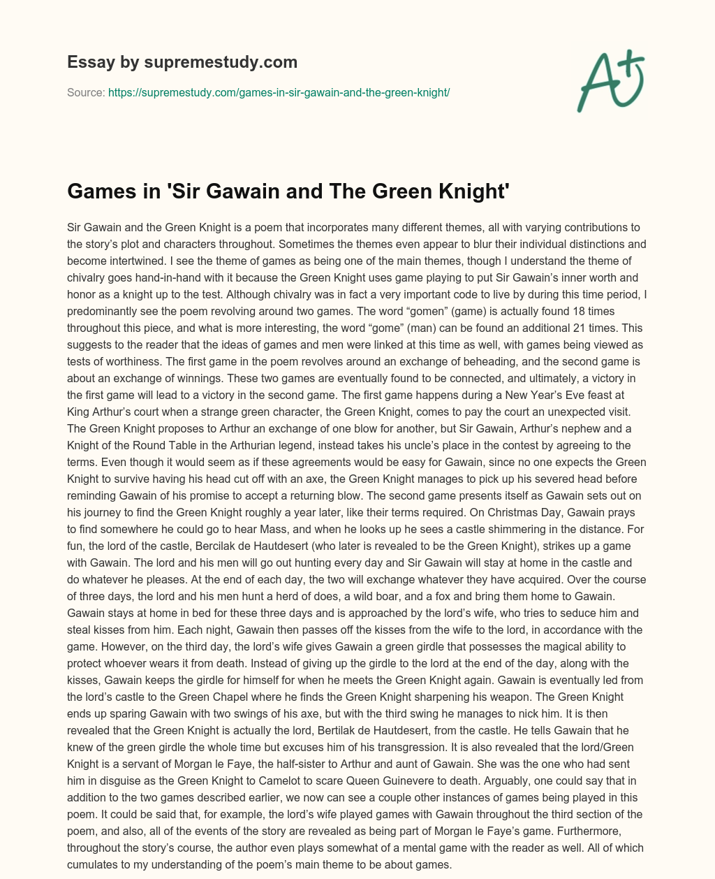 Games in ‘Sir Gawain and The Green Knight’ essay