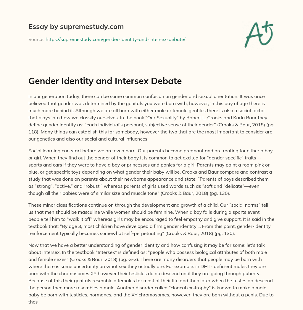 Gender Identity and Intersex Debate essay