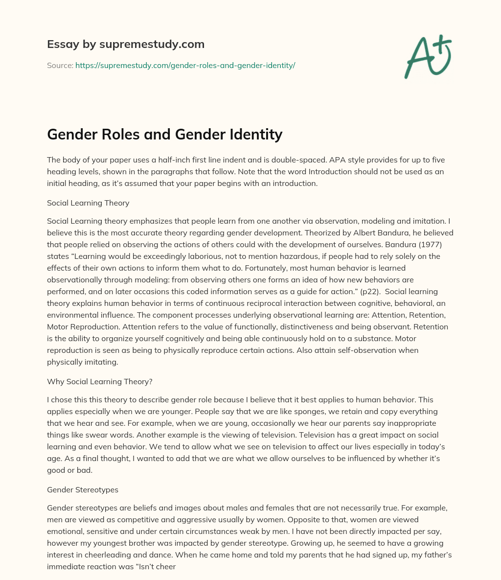 Gender Roles and Gender Identity essay