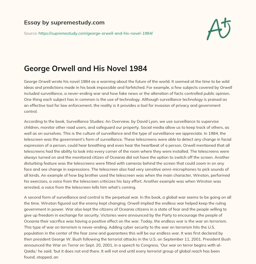 George Orwell and His Novel 1984 essay