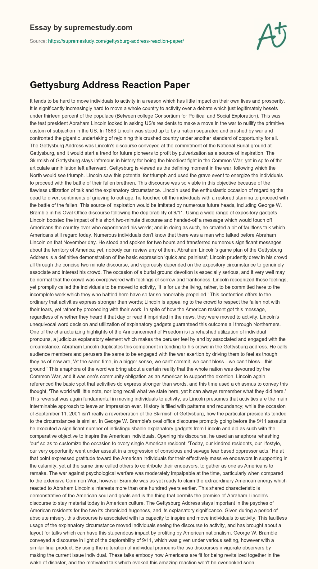 Gettysburg Address Reaction Paper essay