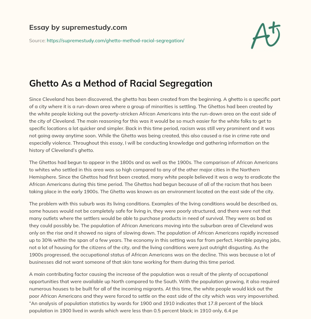 Ghetto As a Method of Racial Segregation essay