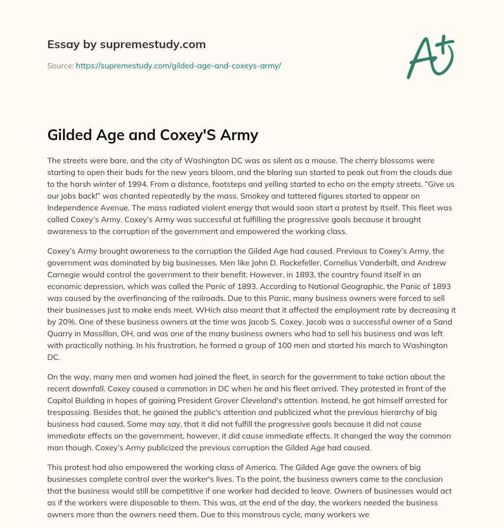 Gilded Age and Coxey’S Army essay