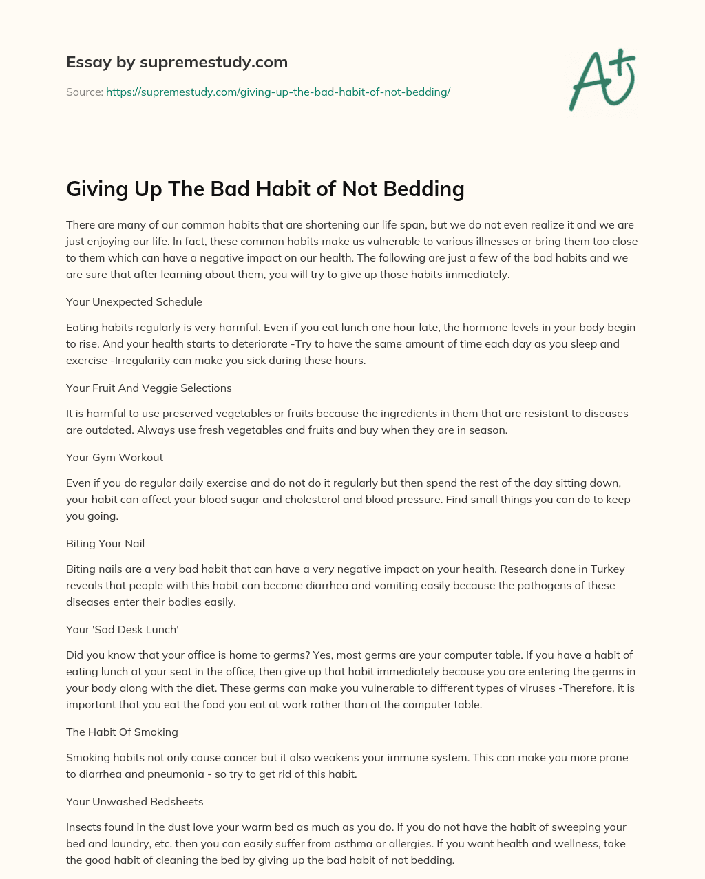 Giving Up The Bad Habit of Not Bedding essay
