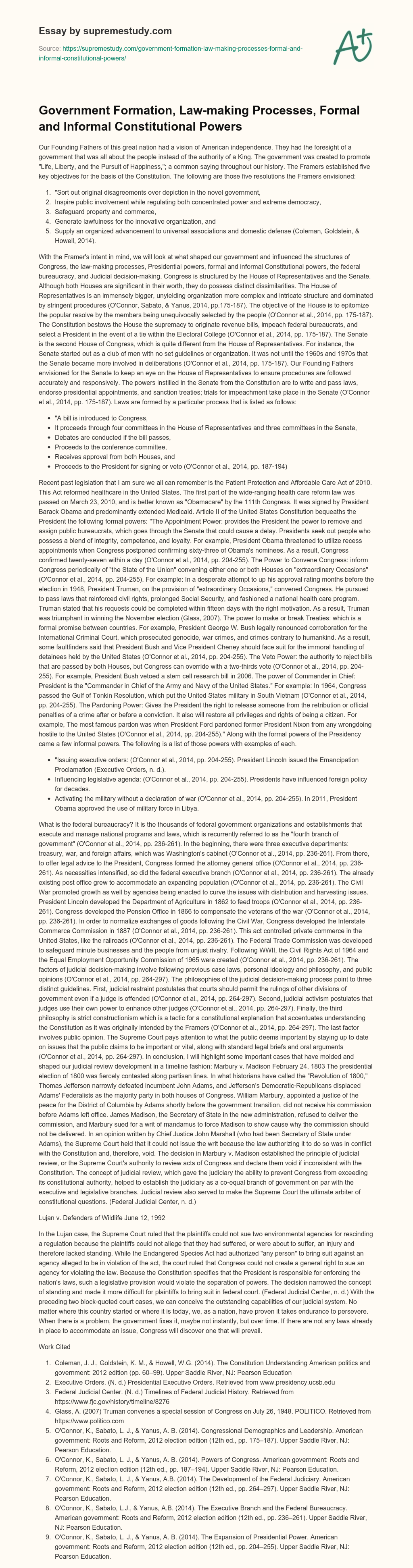 Government Formation, Law-making Processes, Formal and Informal Constitutional Powers essay