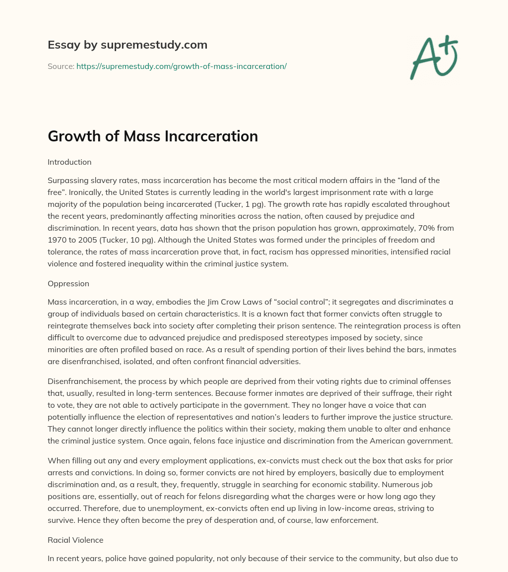 Growth of Mass Incarceration essay