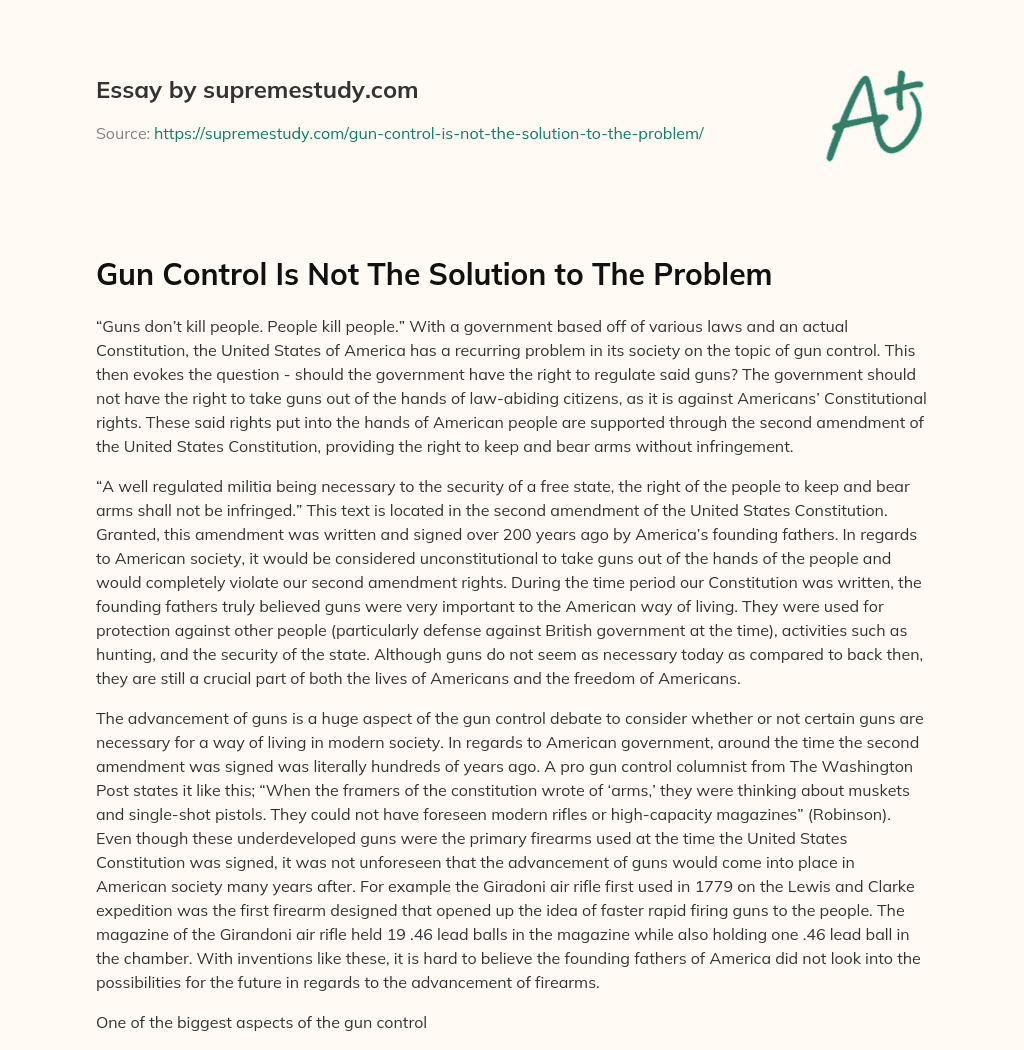 Gun Control Is Not The Solution to The Problem essay