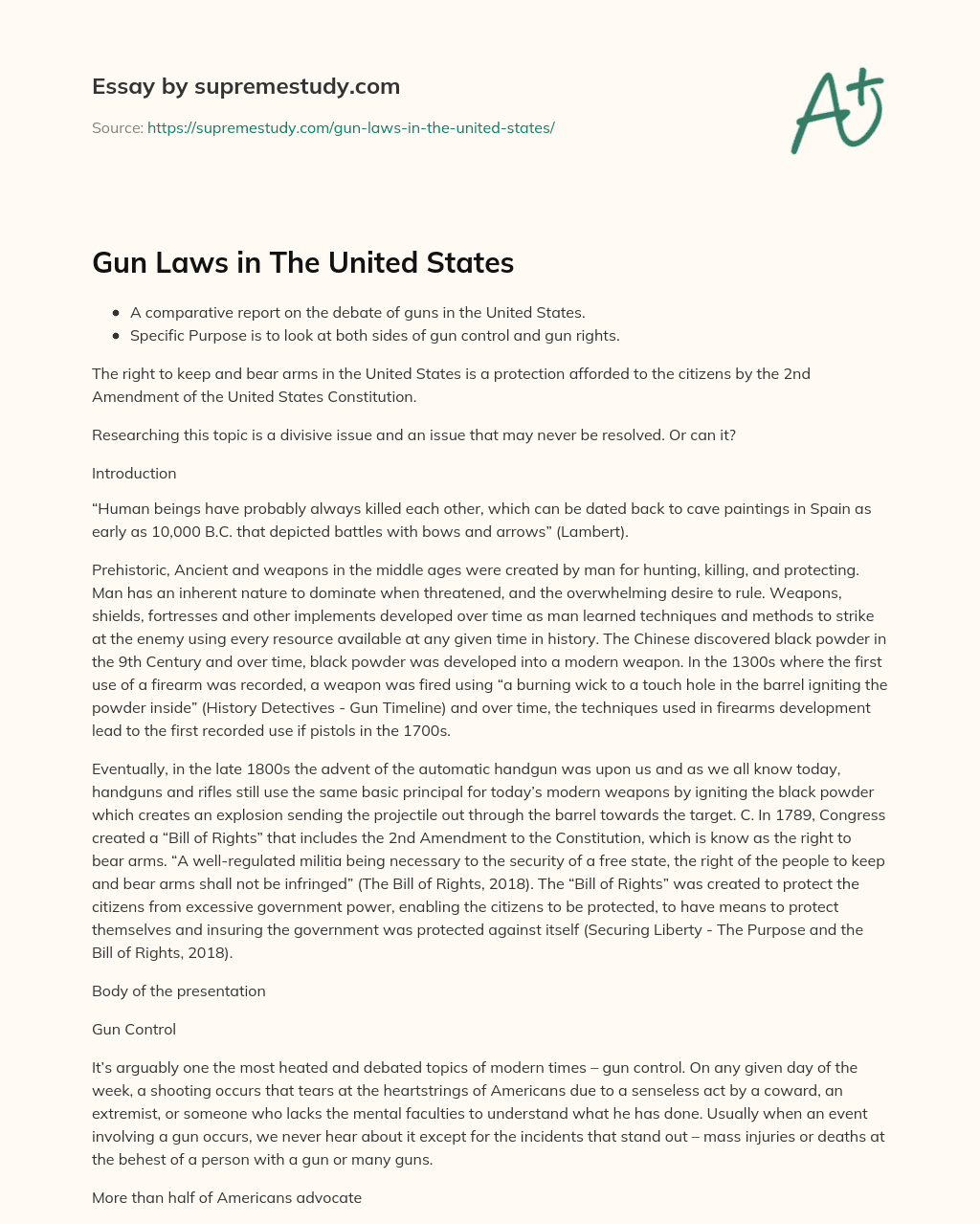 Gun Laws in The United States essay