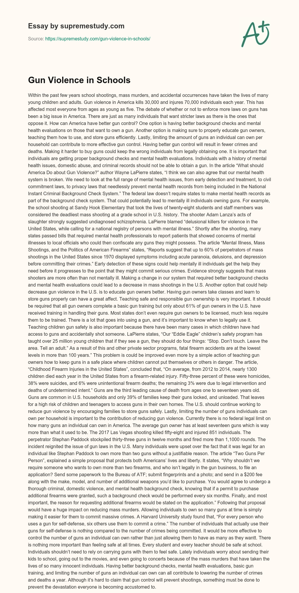 Gun Violence in Schools essay
