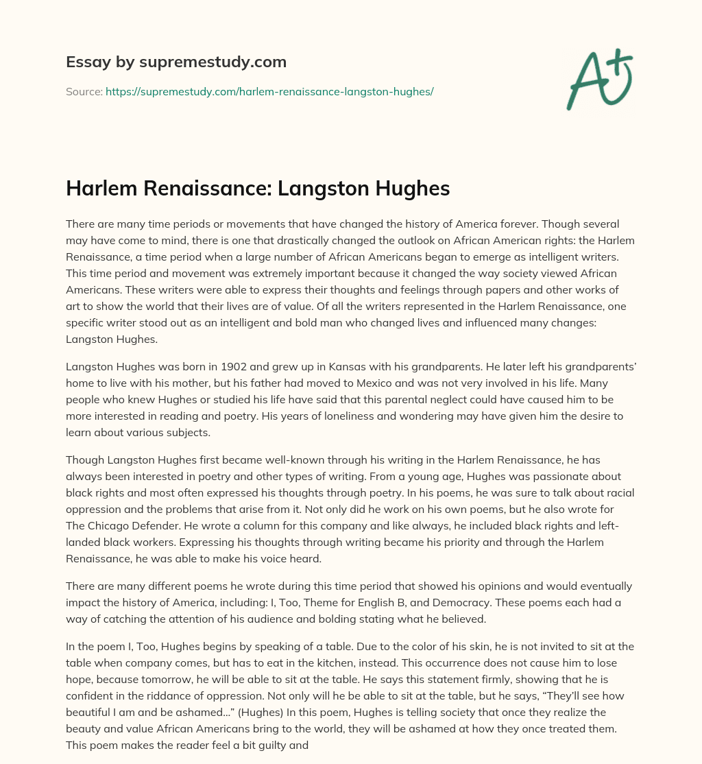 Harlem Renaissance: Langston Hughes essay