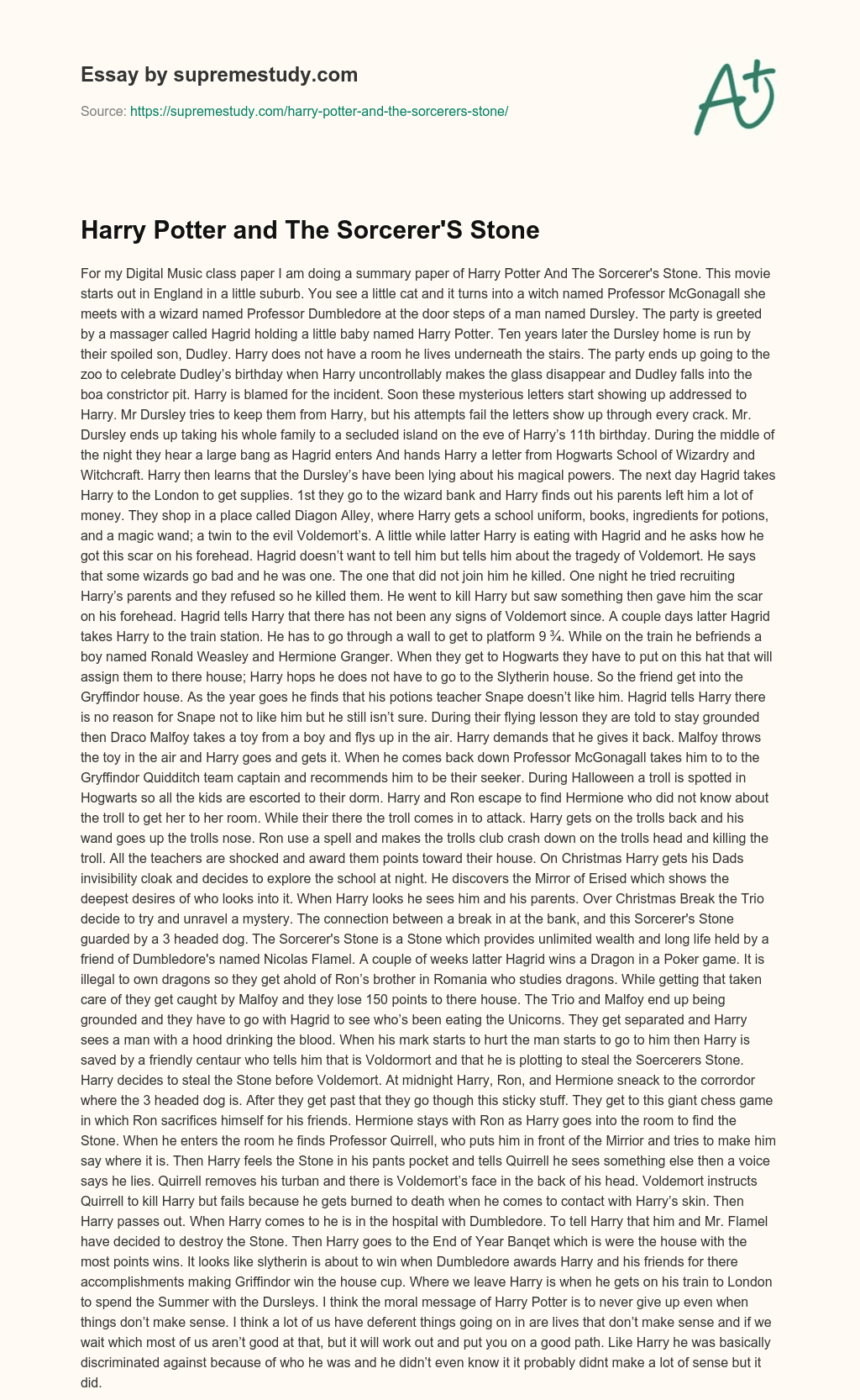 Harry Potter and The Sorcerer’S Stone essay
