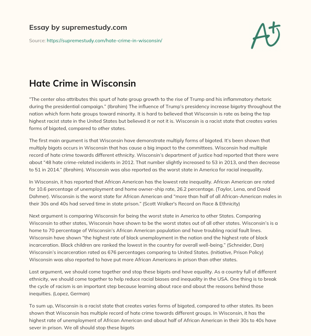 Hate Crime in Wisconsin essay