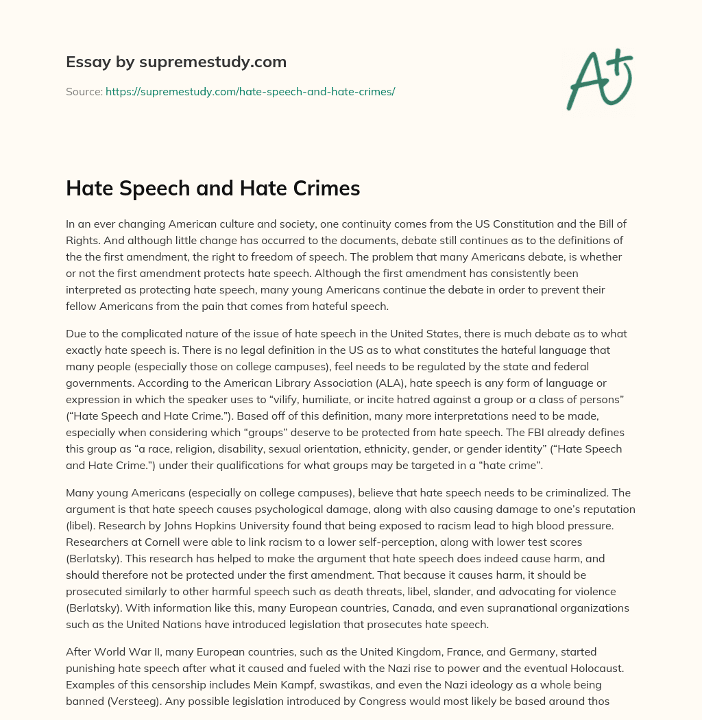 Hate Speech and Hate Crimes essay