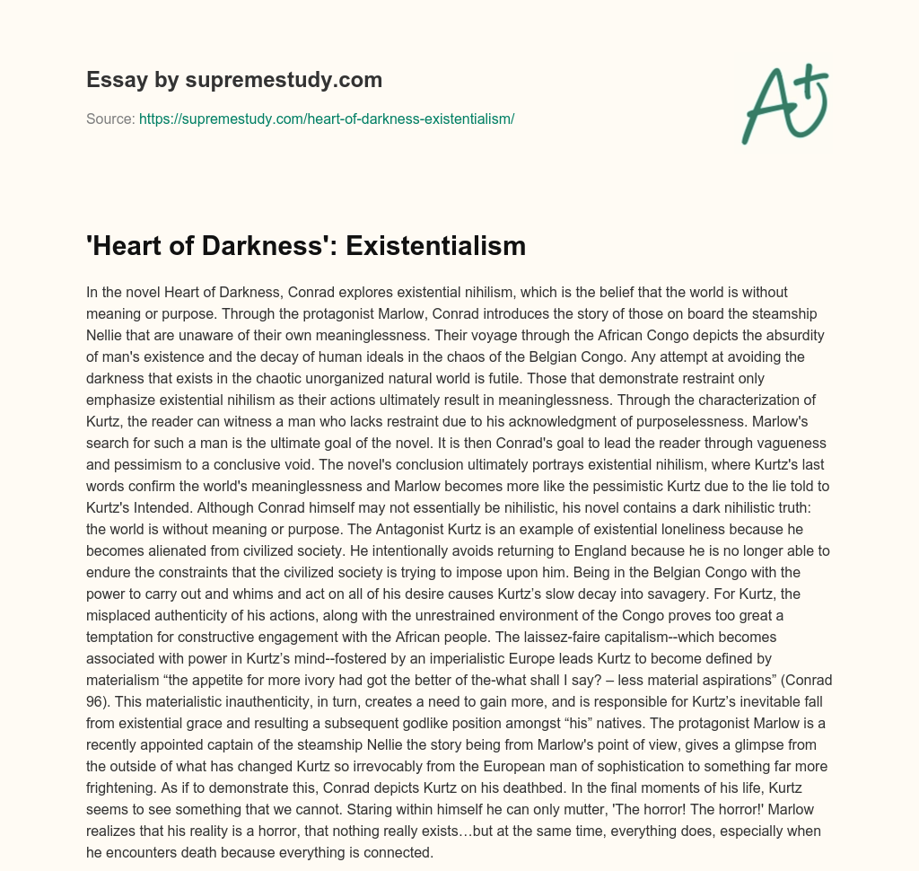 ‘Heart of Darkness’: Existentialism essay