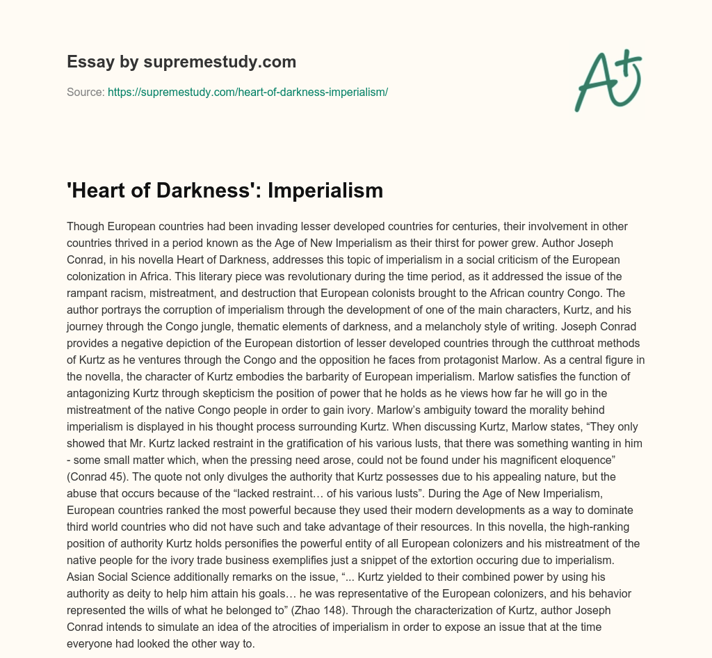 ‘Heart of Darkness’: Imperialism essay