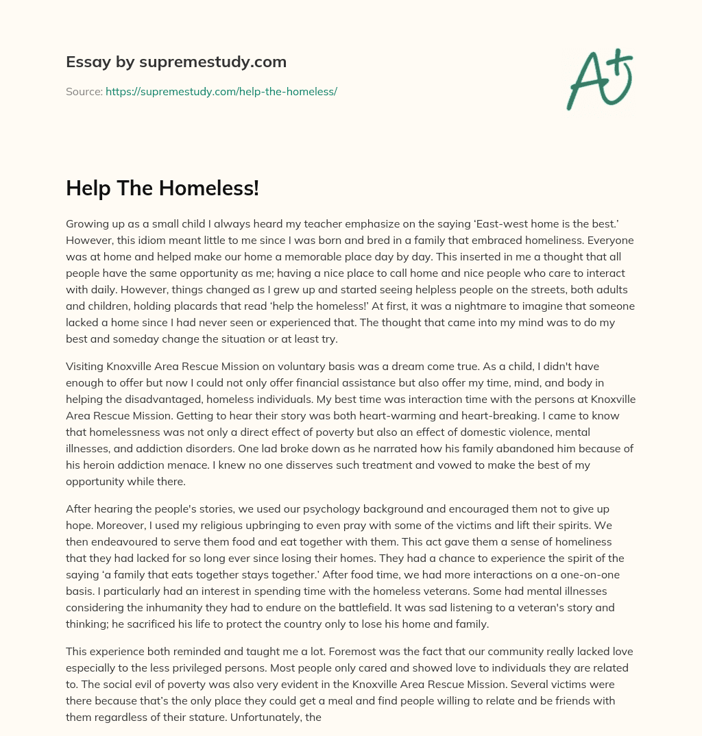 Help The Homeless! essay