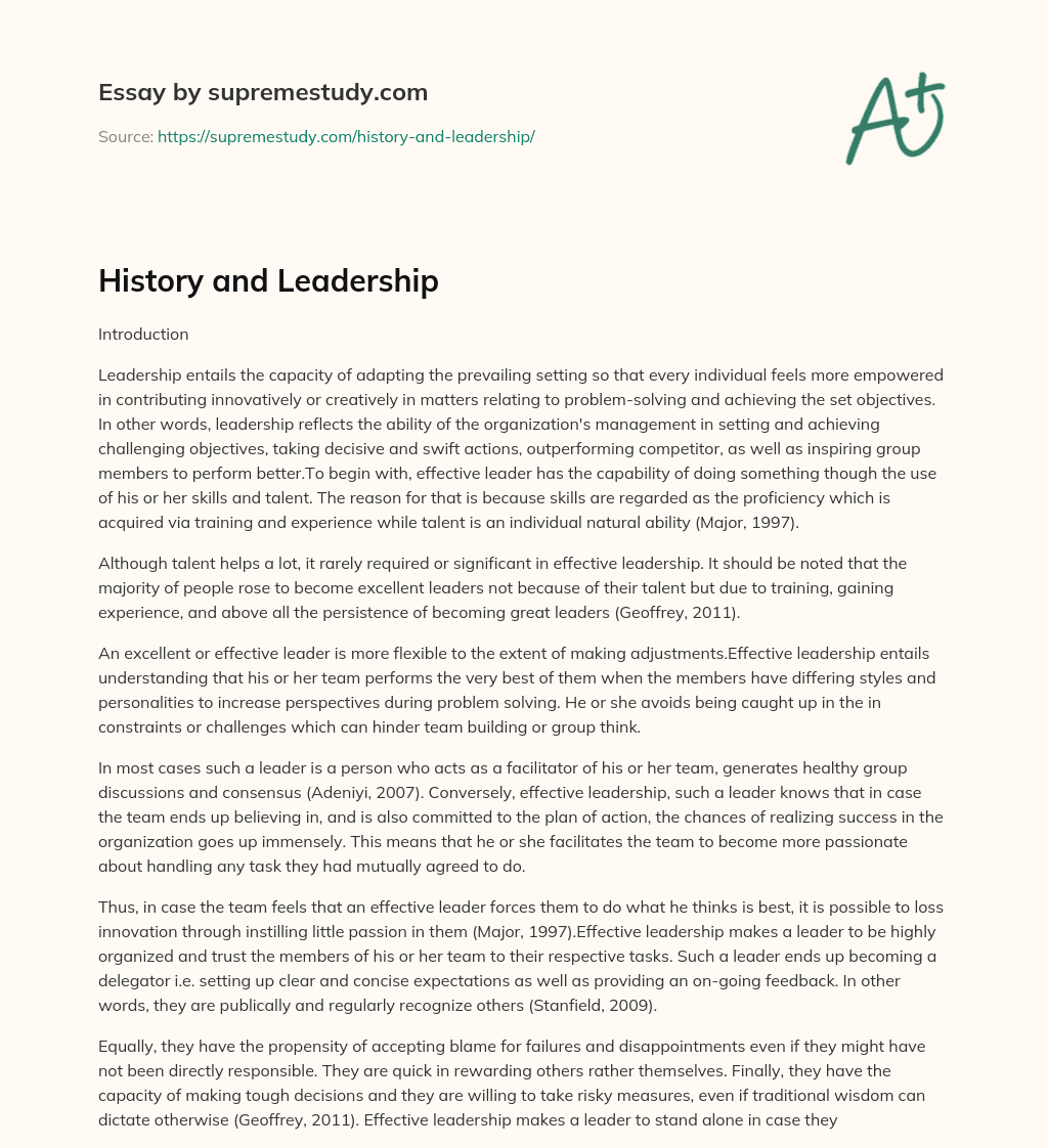 History and Leadership essay