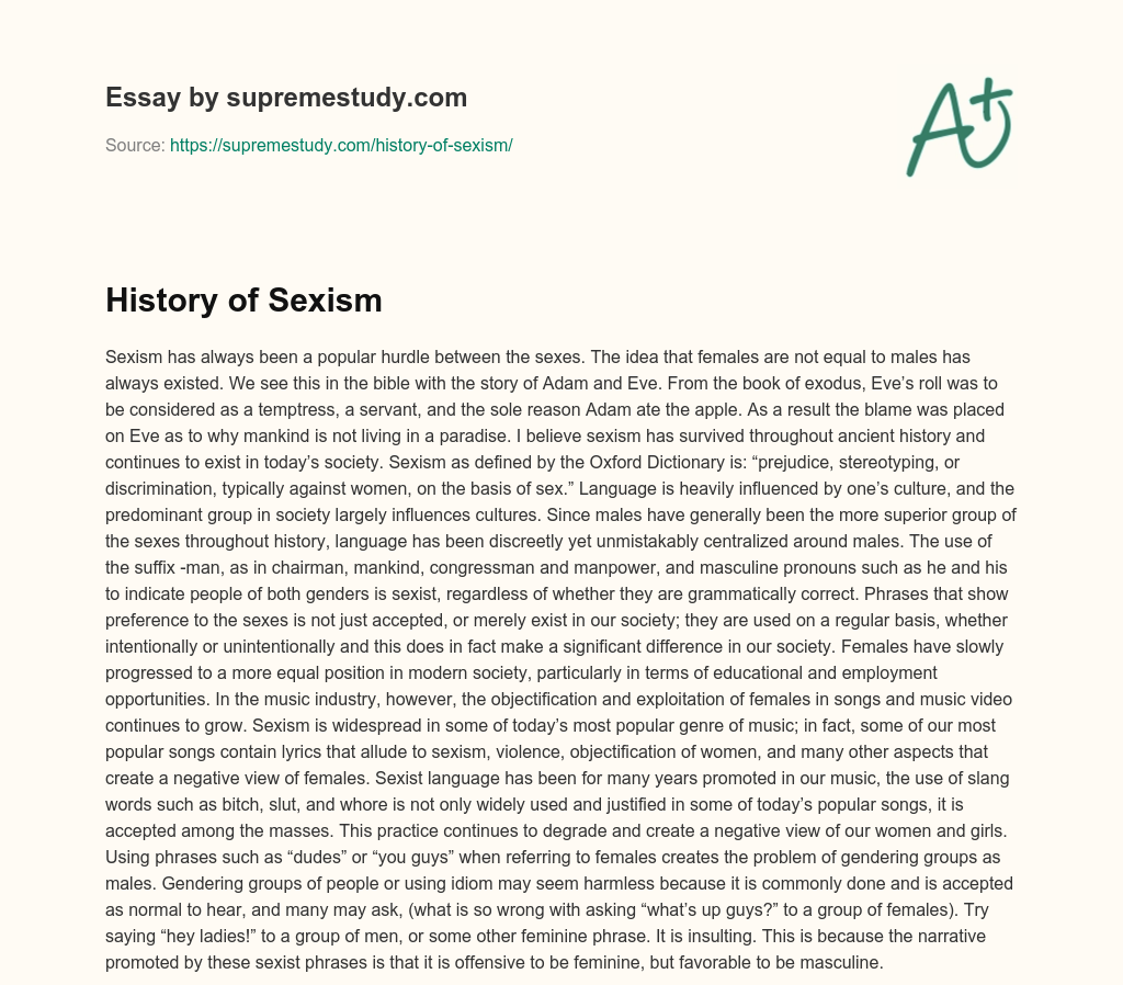 History of Sexism essay