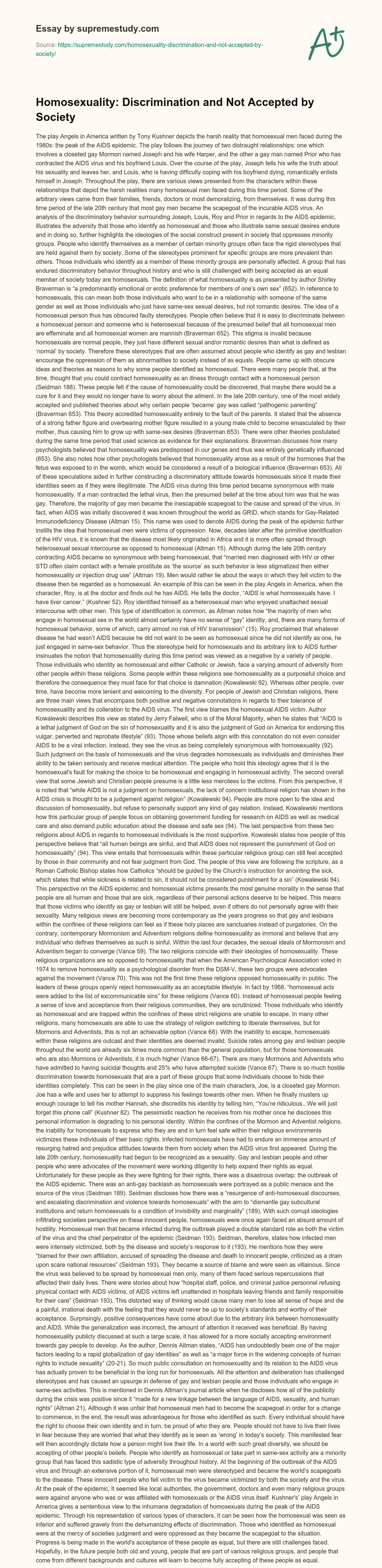 Homosexuality: Discrimination and Not Accepted by Society essay