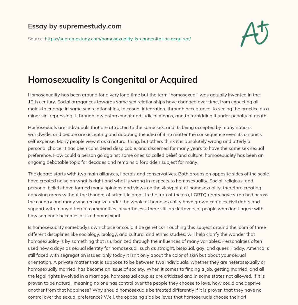 Homosexuality Is Congenital or Acquired essay