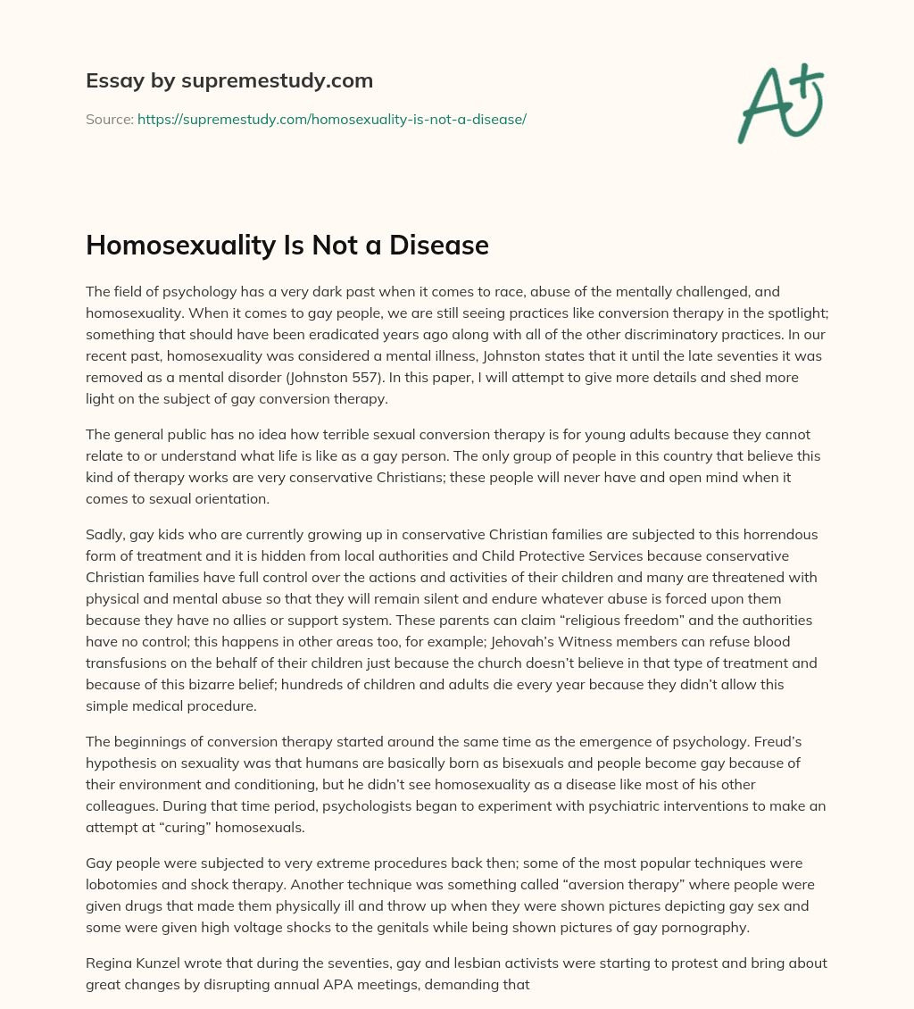 Homosexuality Is Not a Disease essay