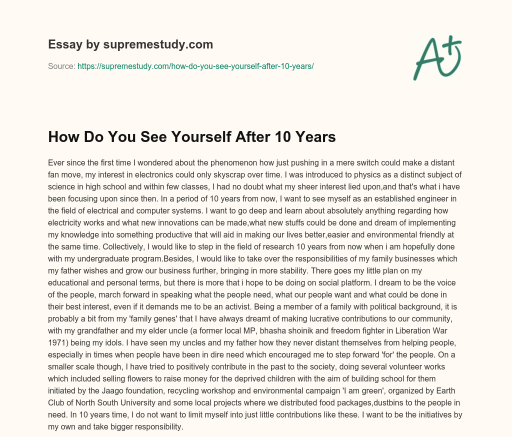 How Do You See Yourself After 10 Years essay