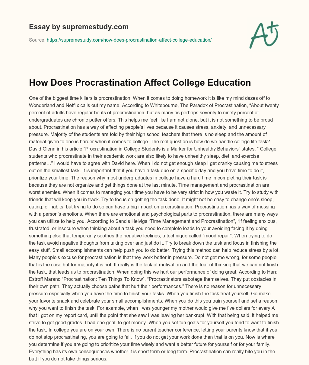 How Does Procrastination Affect College Education essay
