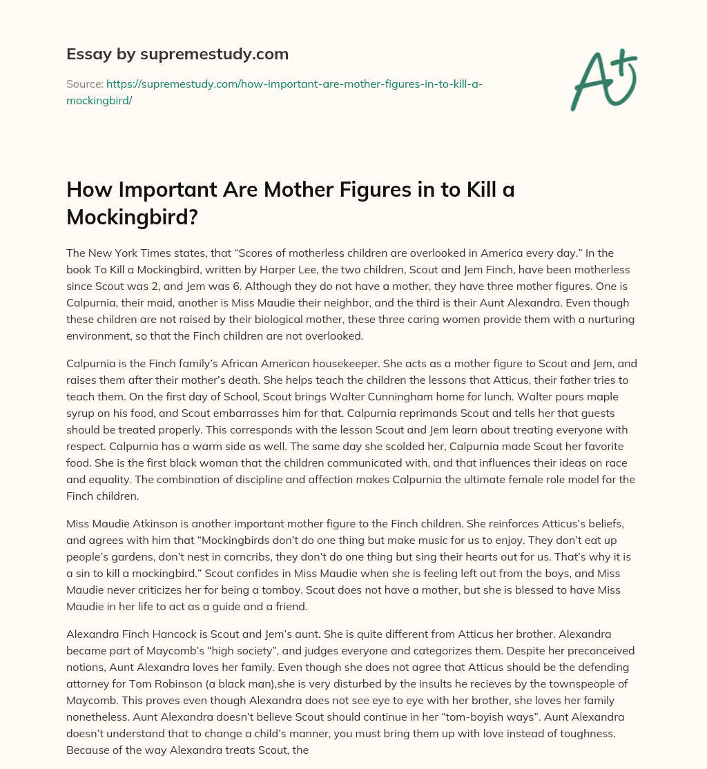 How Important Are Mother Figures in to Kill a Mockingbird? essay