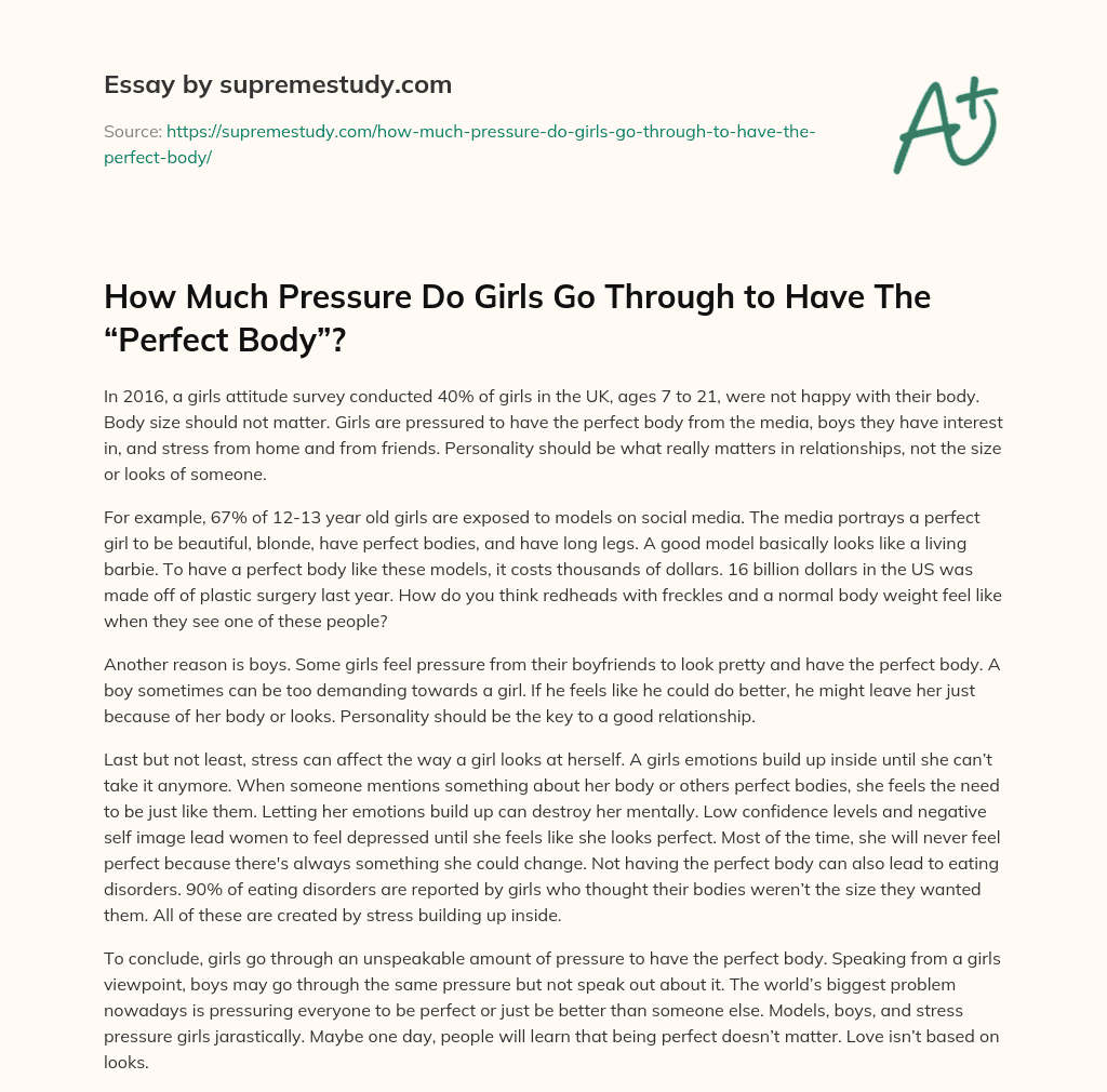 How Much Pressure Do Girls Go Through to Have The “Perfect Body”? essay