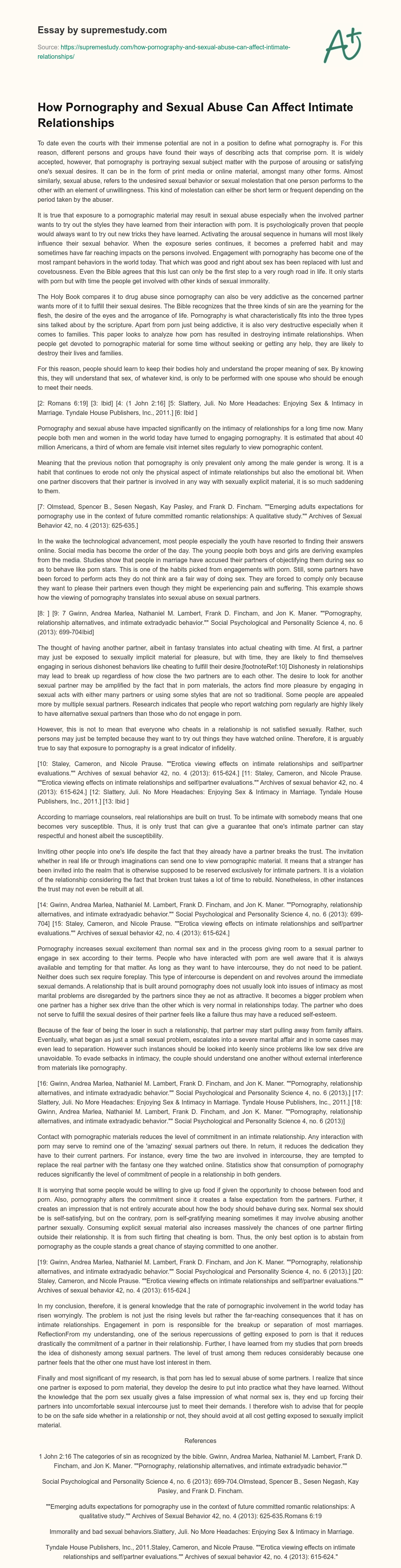 How Pornography and Sexual Abuse Can Affect Intimate Relationships essay