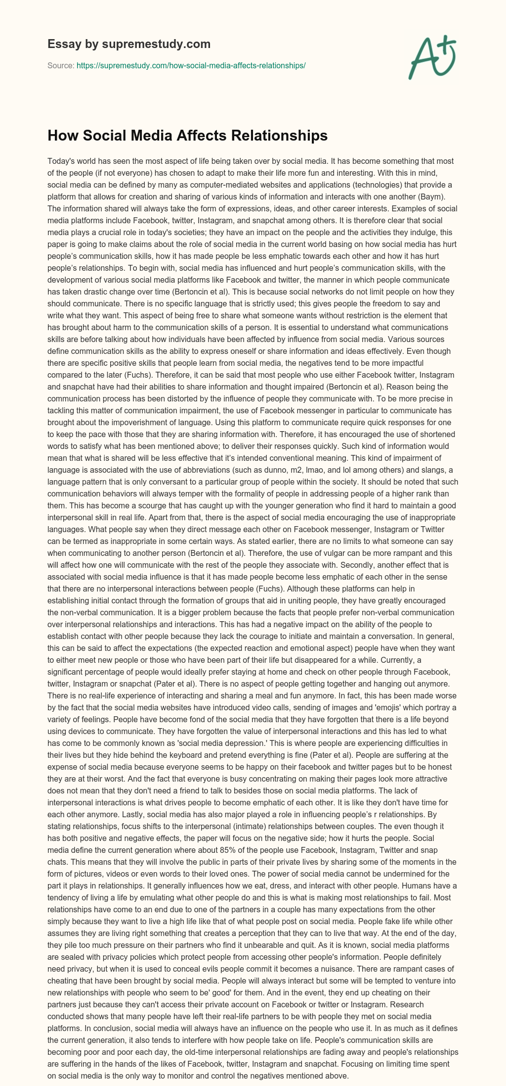 How Social Media Affects Relationships essay