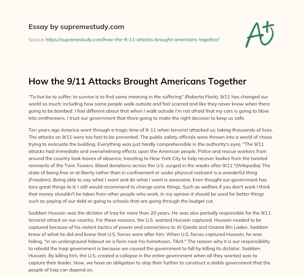 How the 9/11 Attacks Brought Americans Together essay