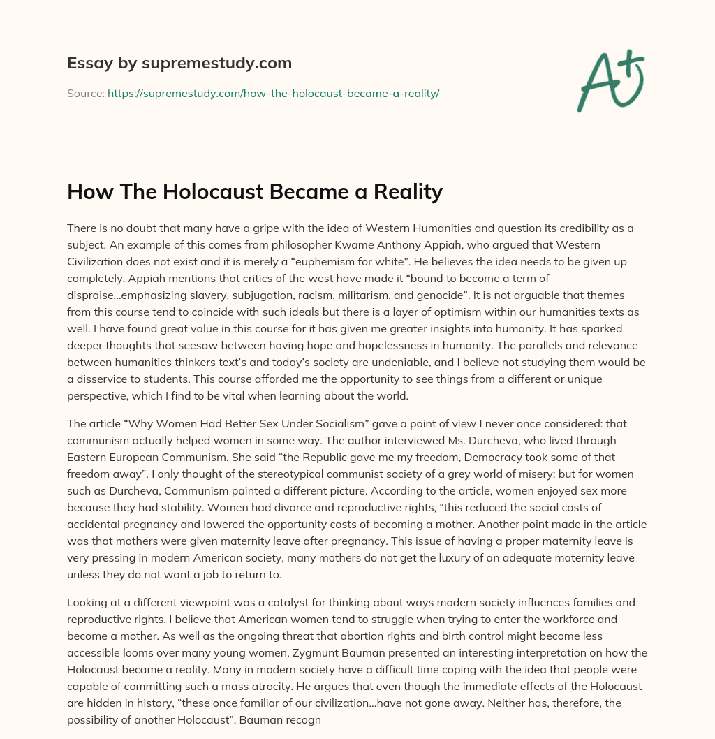 How The Holocaust Became a Reality essay