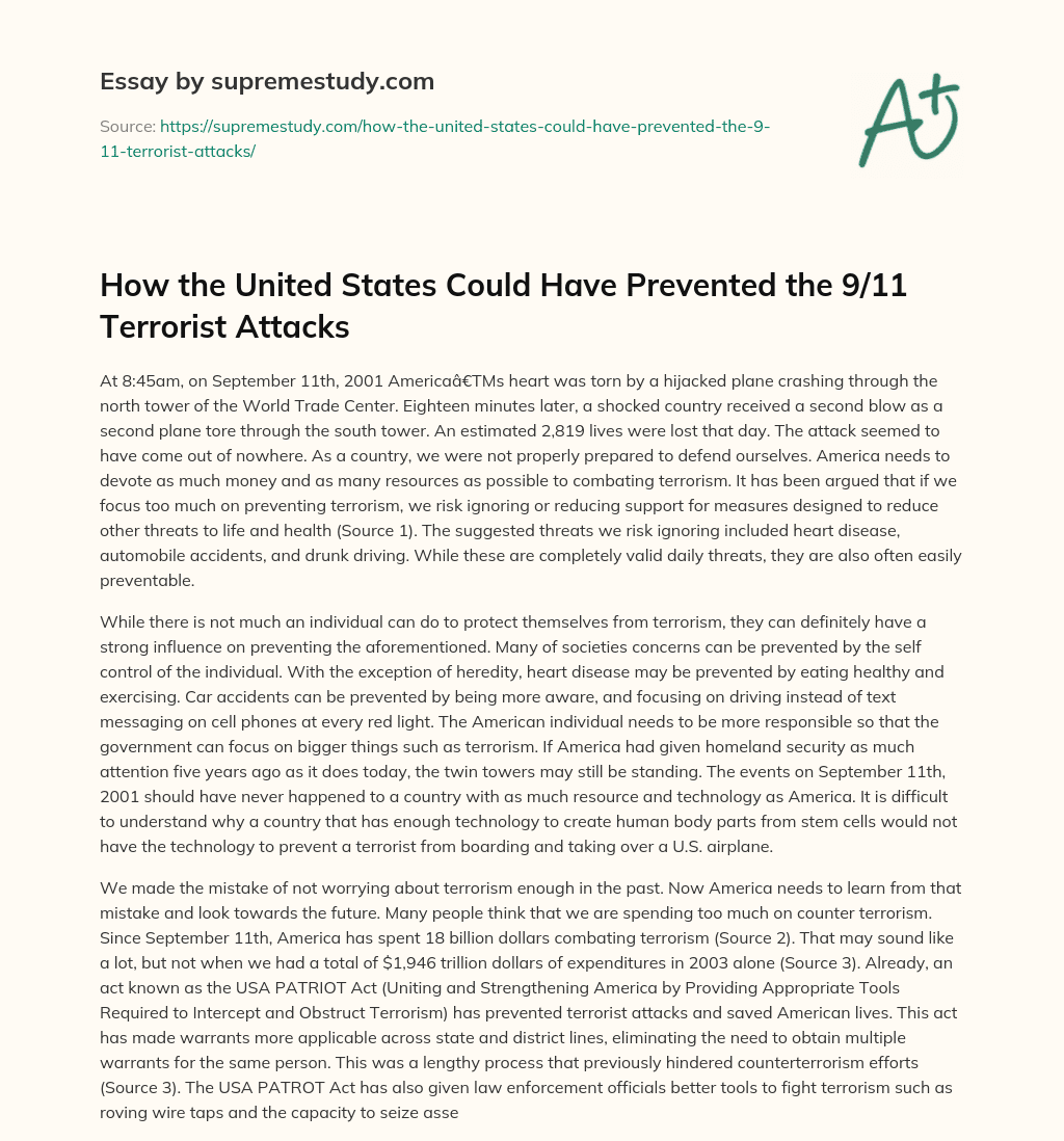 How the United States Could Have Prevented the 9/11 Terrorist Attacks essay