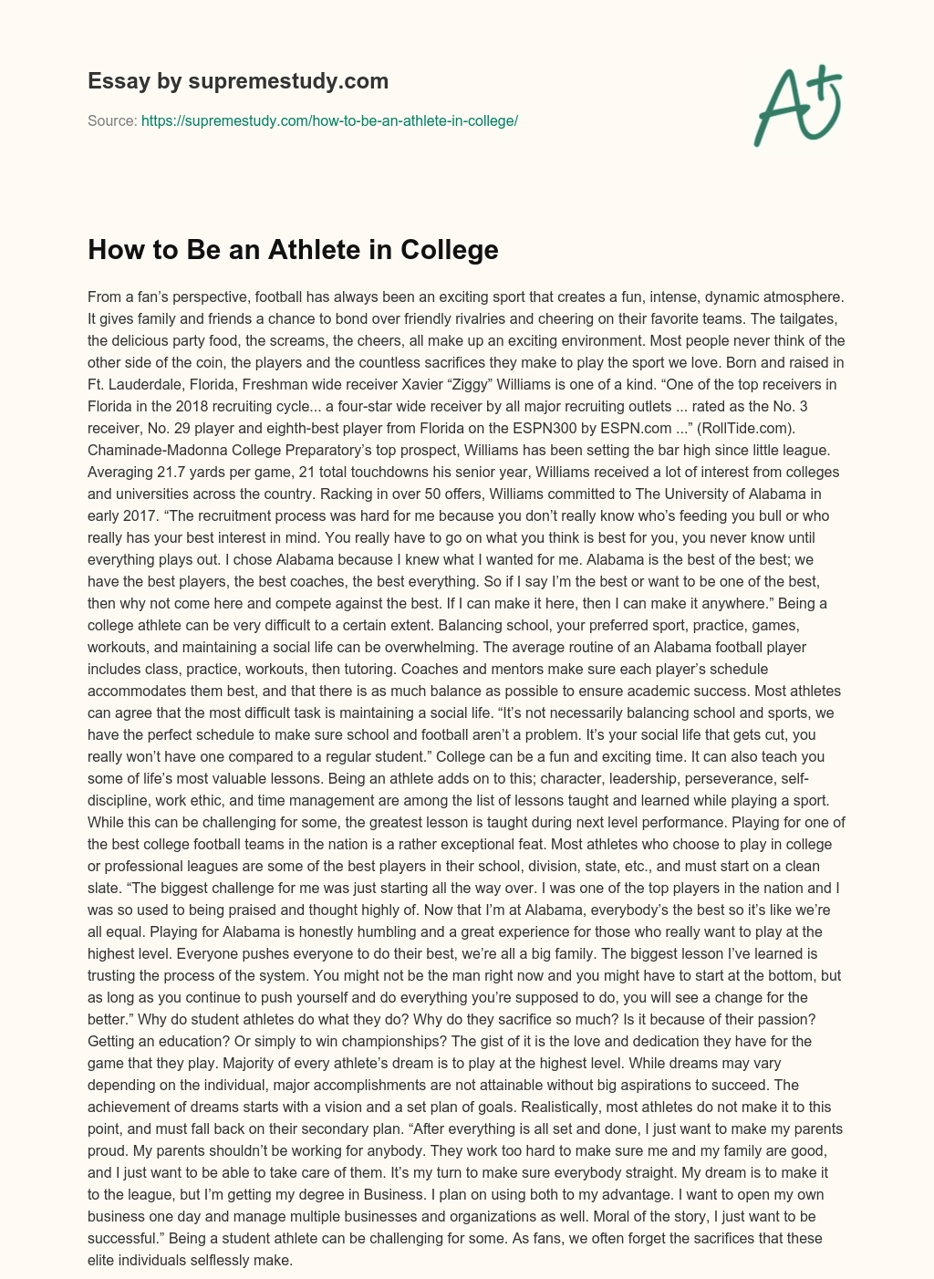 How to Be an Athlete in College essay