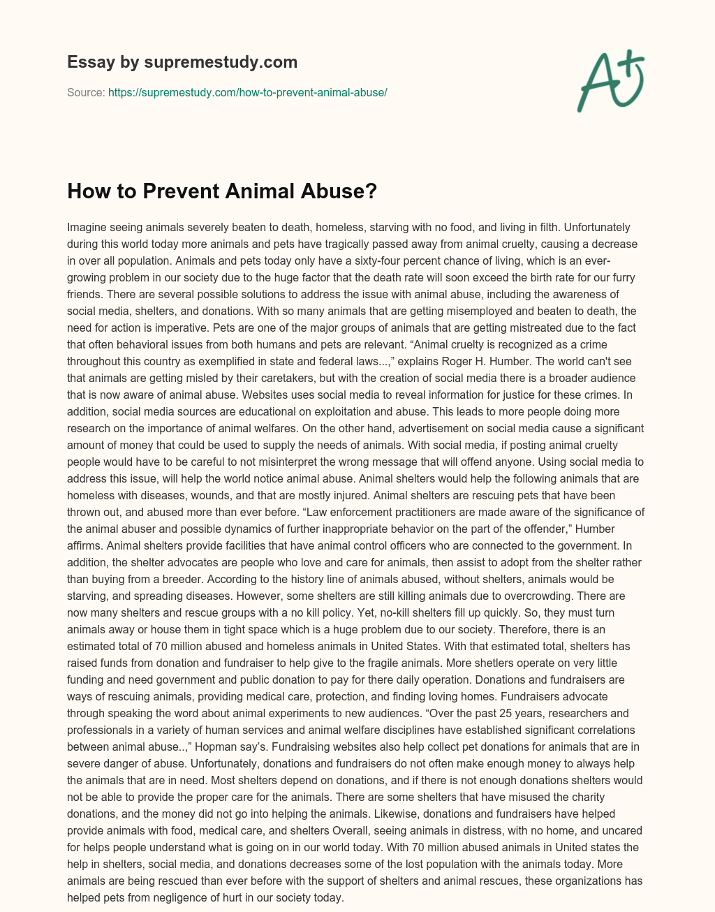 How to Prevent Animal Abuse? essay