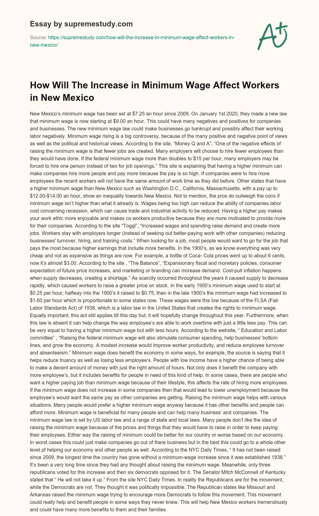 How Will The Increase in Minimum Wage Affect Workers in New Mexico essay