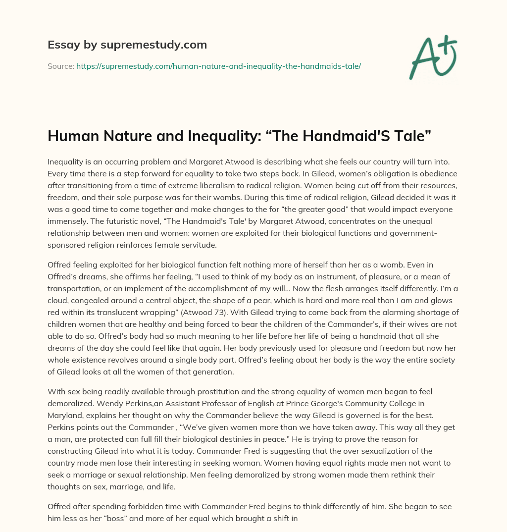 Human Nature and Inequality: “The Handmaid’S Tale” essay