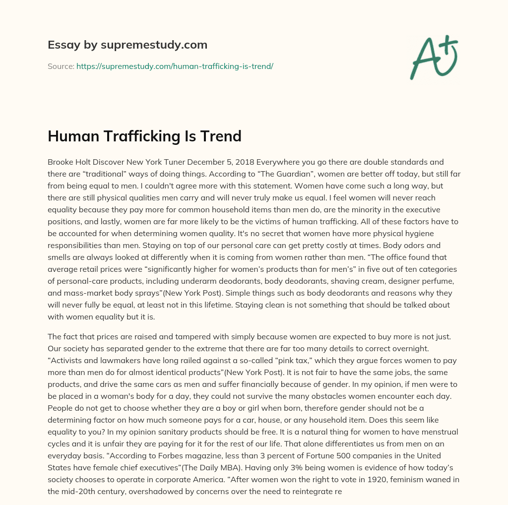 Human Trafficking Is Trend essay