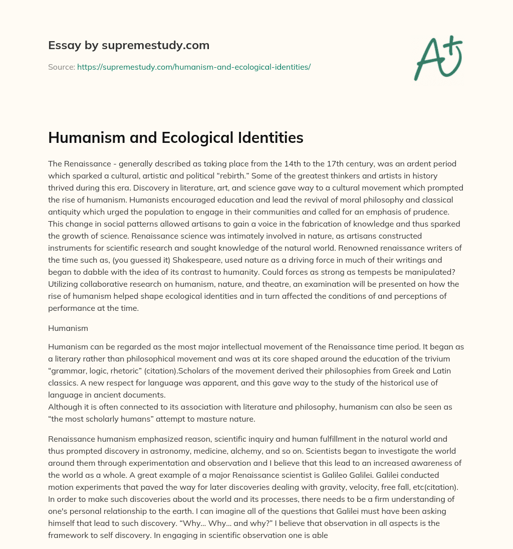 Humanism and Ecological Identities essay
