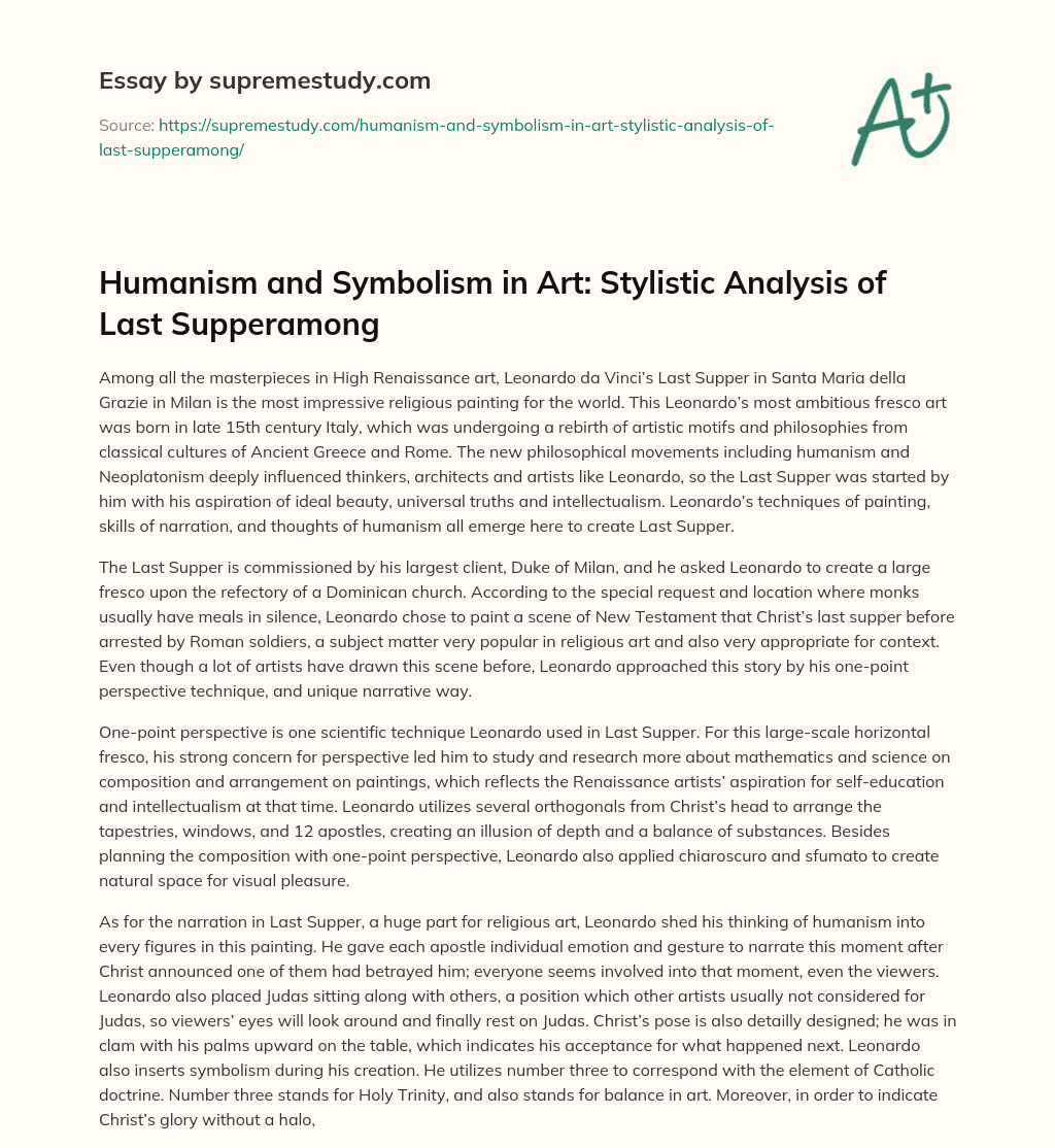Humanism and Symbolism in Art Stylistic Analysis of Last Supperamong