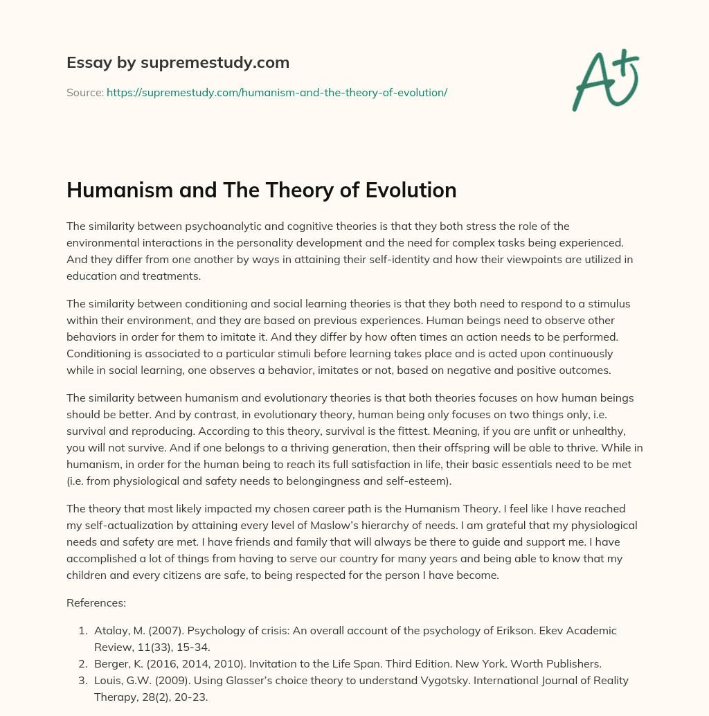 Humanism and The Theory of Evolution essay