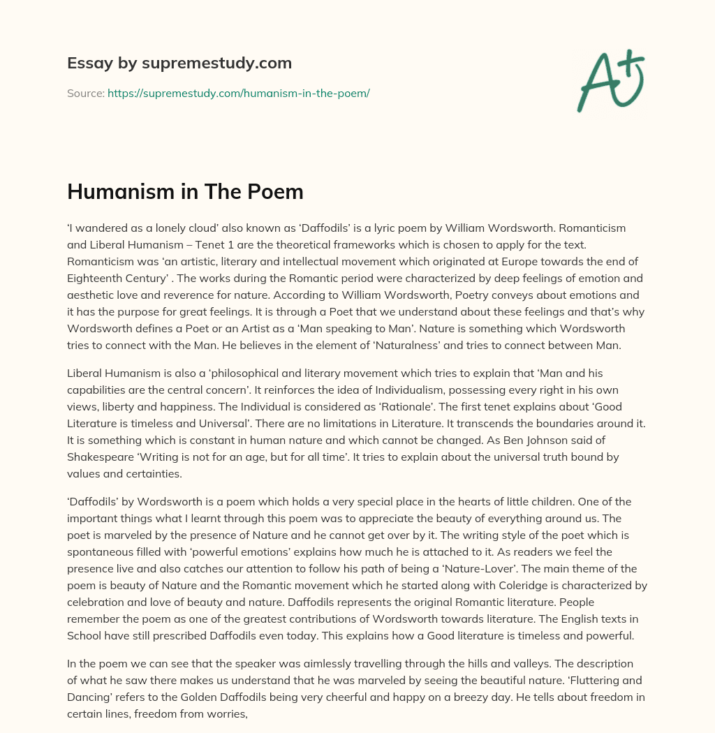 Humanism in The Poem essay